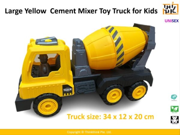 Large Yellow Cement Mixer Toy Truck for Kids Think Think